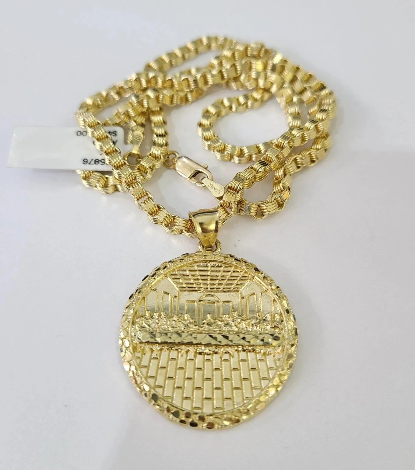 10k Gold Byzantine Necklace Nugget Last Supper Charm 20-30 inch 3mm Pendant SET - Image 3