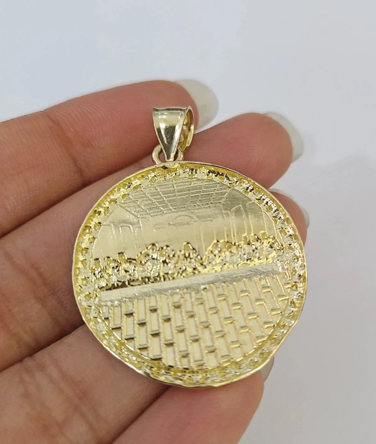 10k Gold Byzantine Necklace Nugget Last Supper Charm 20-30 inch 3mm Pendant SET - Image 7