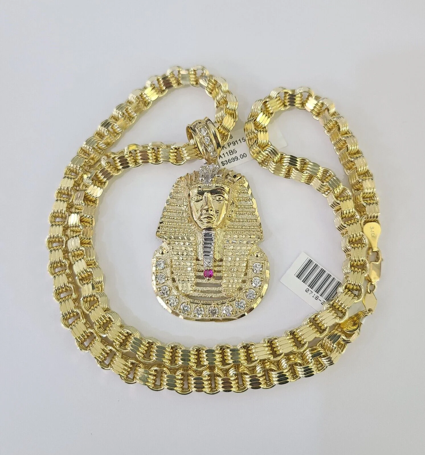 10k Gold Byzantine Necklace Pharaoh Charm 20-30 inch 6mm SET Chain Pendant - Image 4