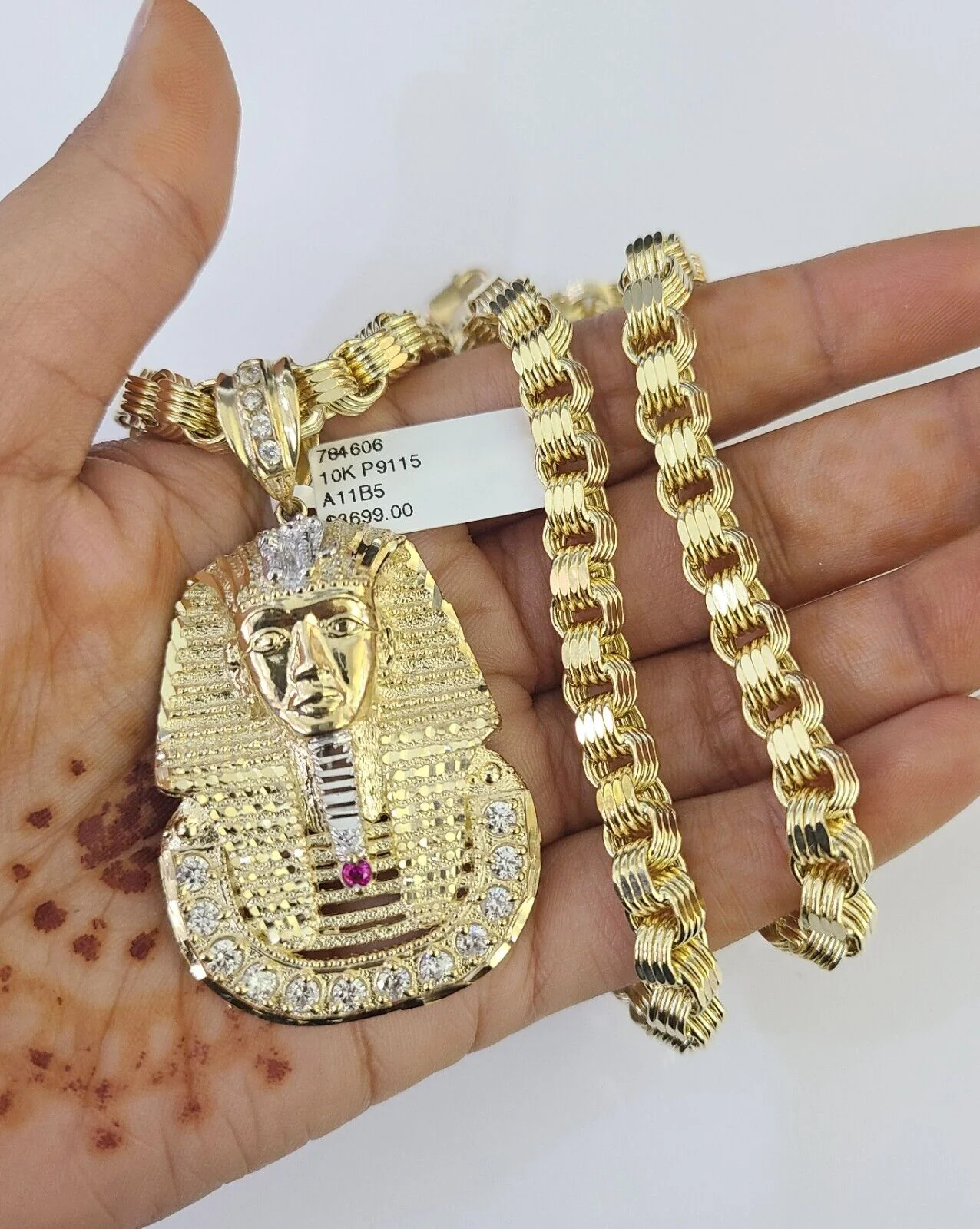 10k Gold Byzantine Necklace Pharaoh Charm 20-30 inch 6mm SET Chain Pendant - Image 5