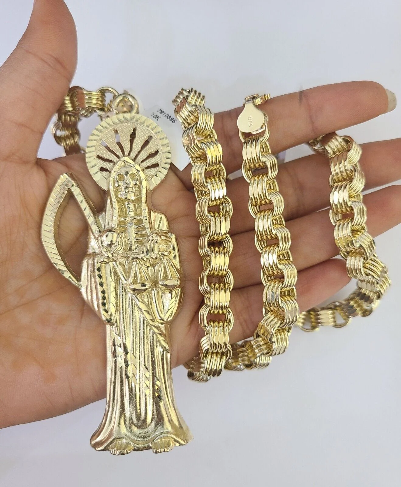 10k Gold Byzantine Necklace Reaper Charm 20-30 inches 9mm REAL SET Chain - Image 4