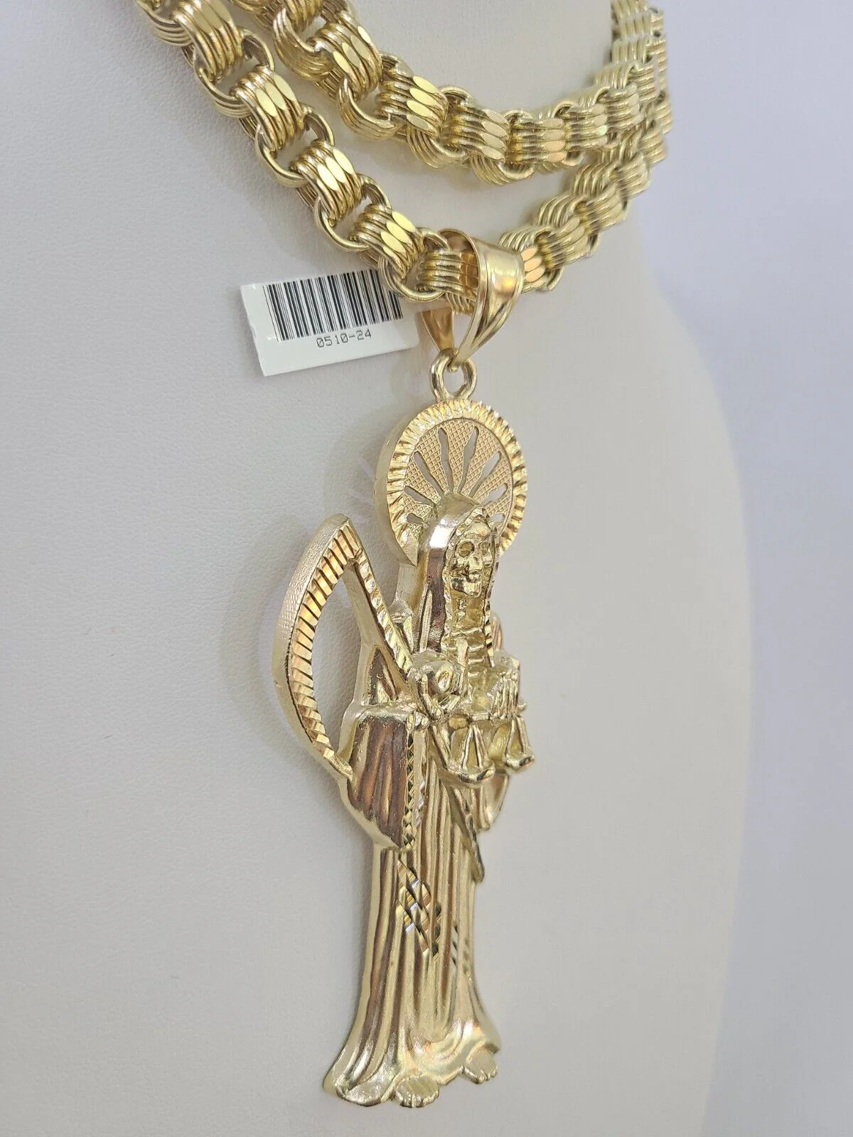 10k Gold Byzantine Necklace Reaper Charm 20-30 inches 9mm REAL SET Chain - Image 6