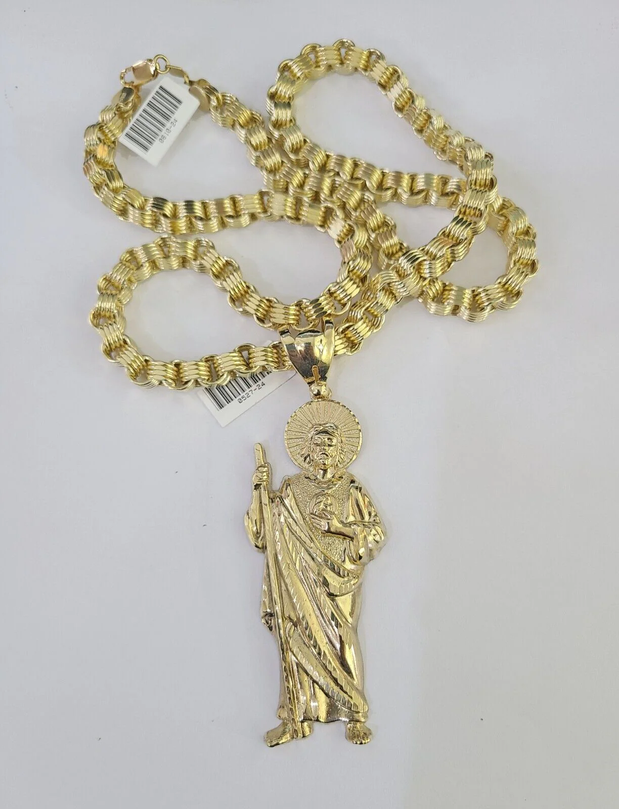 10k Gold Byzantine Necklace Saint Jude Charm Pendant 20"-30" 8mm SET Chain - Image 5