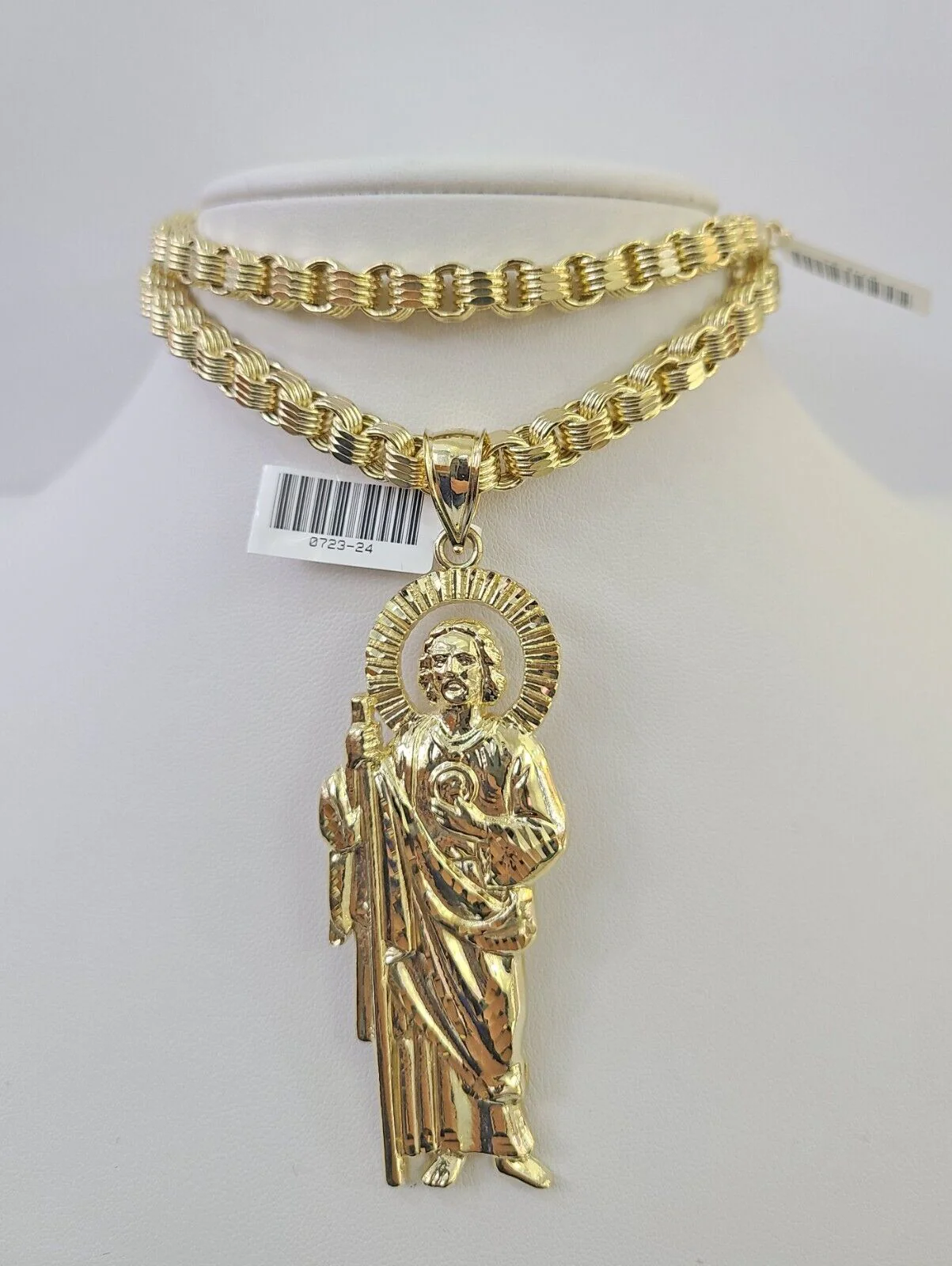 10k Gold Byzantine Necklace San Judas Charm 20-30 inches 6mm SET Chain Pendant - Image 2