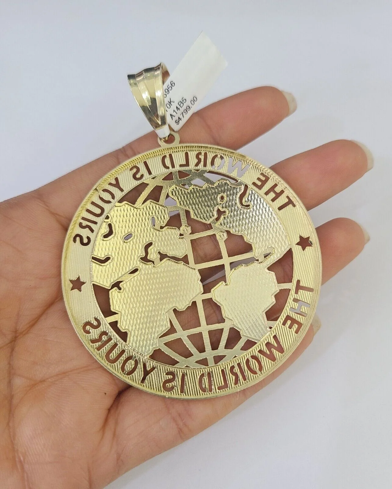 10k Gold Byzantine Necklace World is Yours Charm 20-30 inches 9mm REAL SET Chain - Image 7