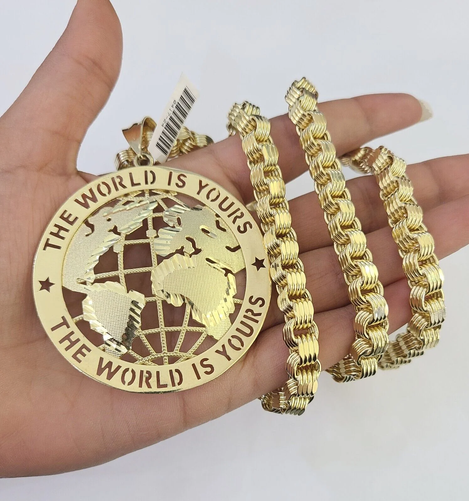 10k Gold Byzantine Necklace World is Yours Charm Pendant 20"-30" 8mm SET Chain - Image 3