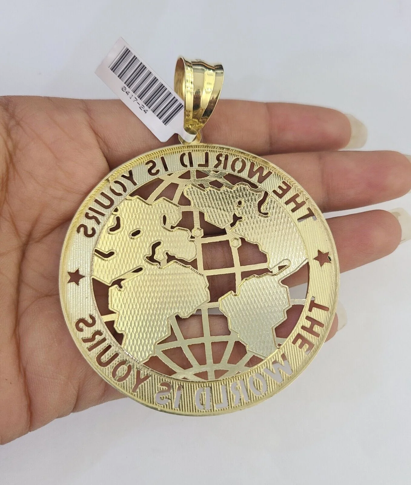 10k Gold Byzantine Necklace World is Yours Charm Pendant 20"-30" 8mm SET Chain - Image 7