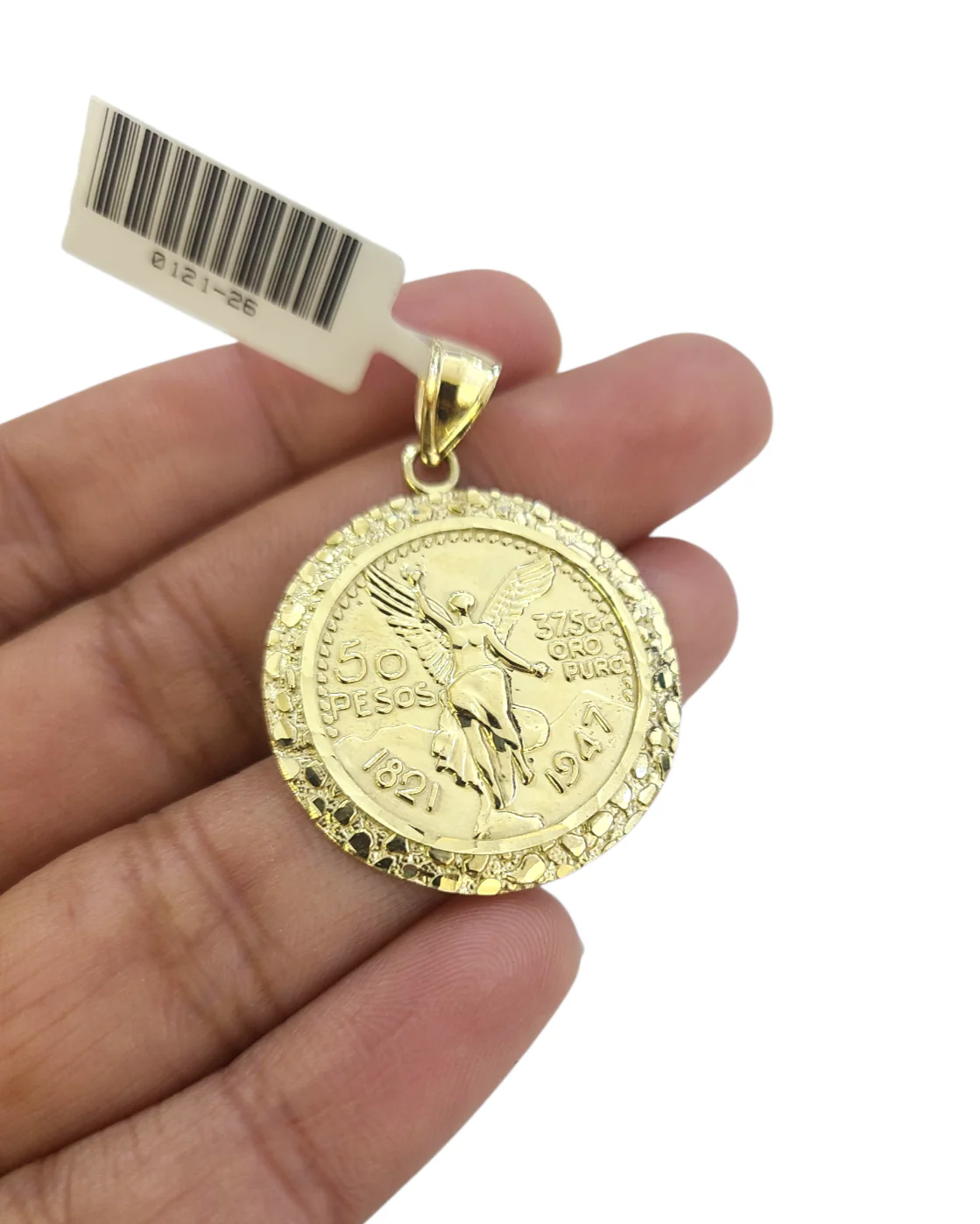 10k Gold Centenario Coin Pendant Charm Nugget Bezel 1.5 inch 50 Pesos 1947 - Image 2