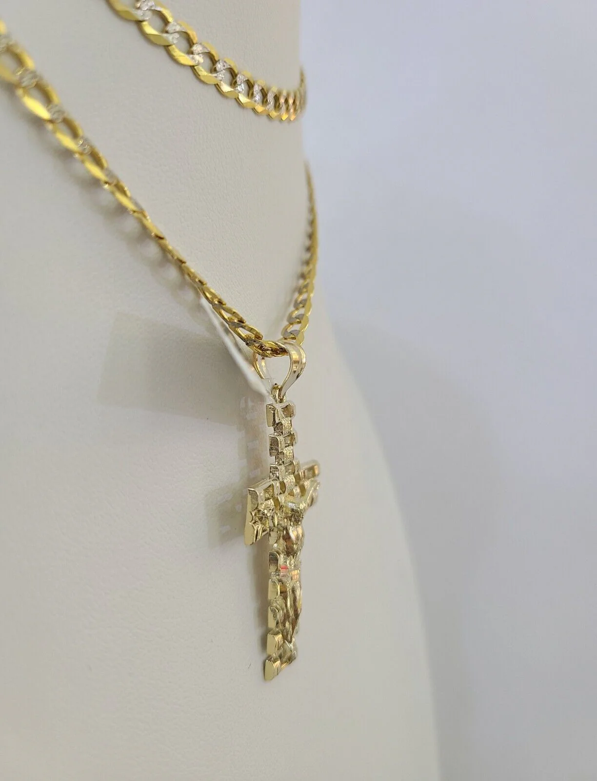 10k Gold Chain Cross Charm Solid Cuban Curb Link 5mm 18"-28" Inch DiamondCut SET - Image 4