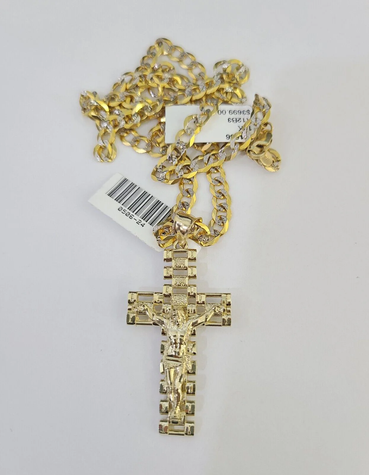 10k Gold Chain Cross Charm Solid Cuban Curb Link 5mm 18"-28" Inch DiamondCut SET - Image 5