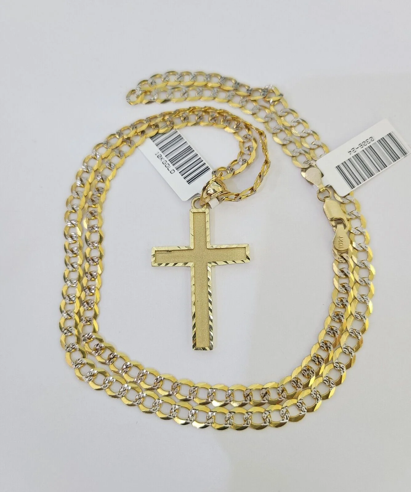 10k Gold Chain Cross Charm Solid Cuban Curb Link 5mm 18"-28" Inch DiamondCut SET - Image 3