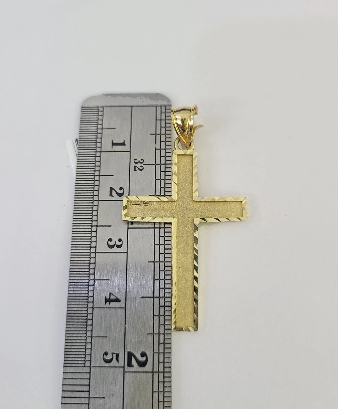 10k Gold Chain Cross Charm Solid Cuban Curb Link 5mm 18"-28" Inch DiamondCut SET - Image 4