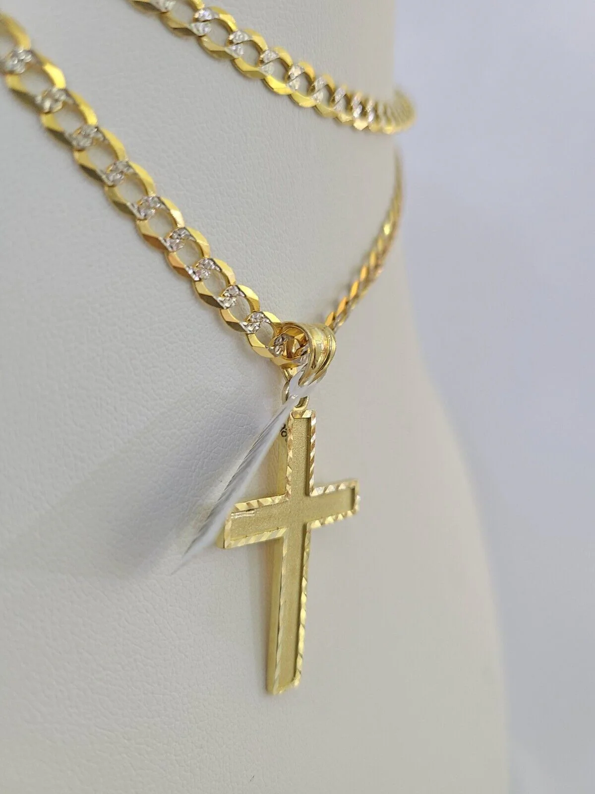 10k Gold Chain Cross Charm Solid Cuban Curb Link 5mm 18"-28" Inch DiamondCut SET - Image 5