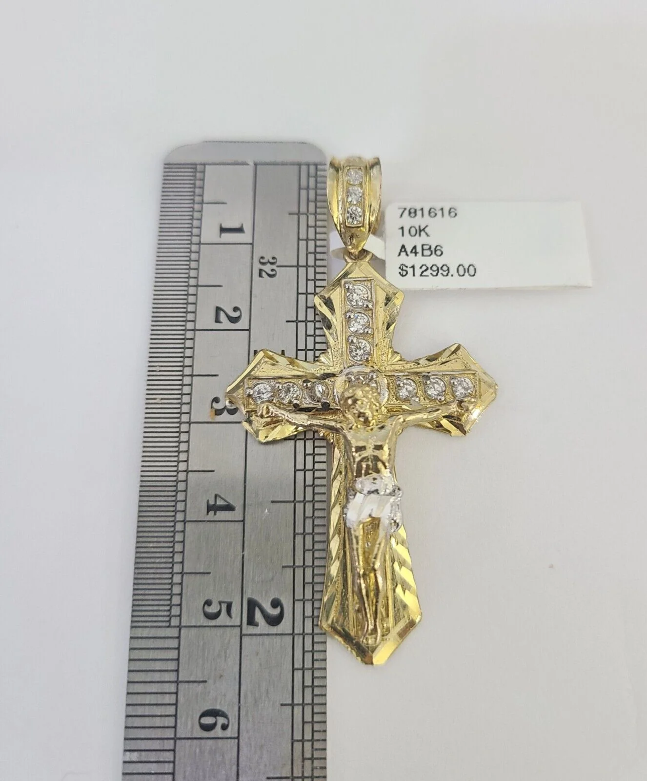 10k Gold Chain Cross Charm Solid Cuban Curb Link 5mm 18"-28" Inch Diamond Cut SET - Image 3