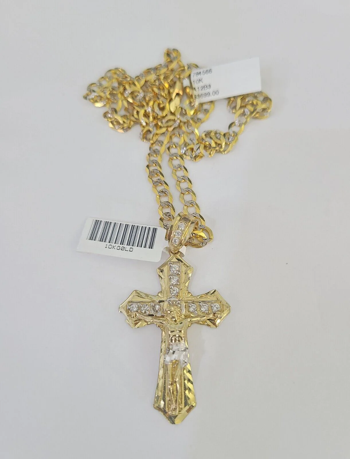 10k Gold Chain Cross Charm Solid Cuban Curb Link 5mm 18"-28" Inch Diamond Cut SET - Image 4