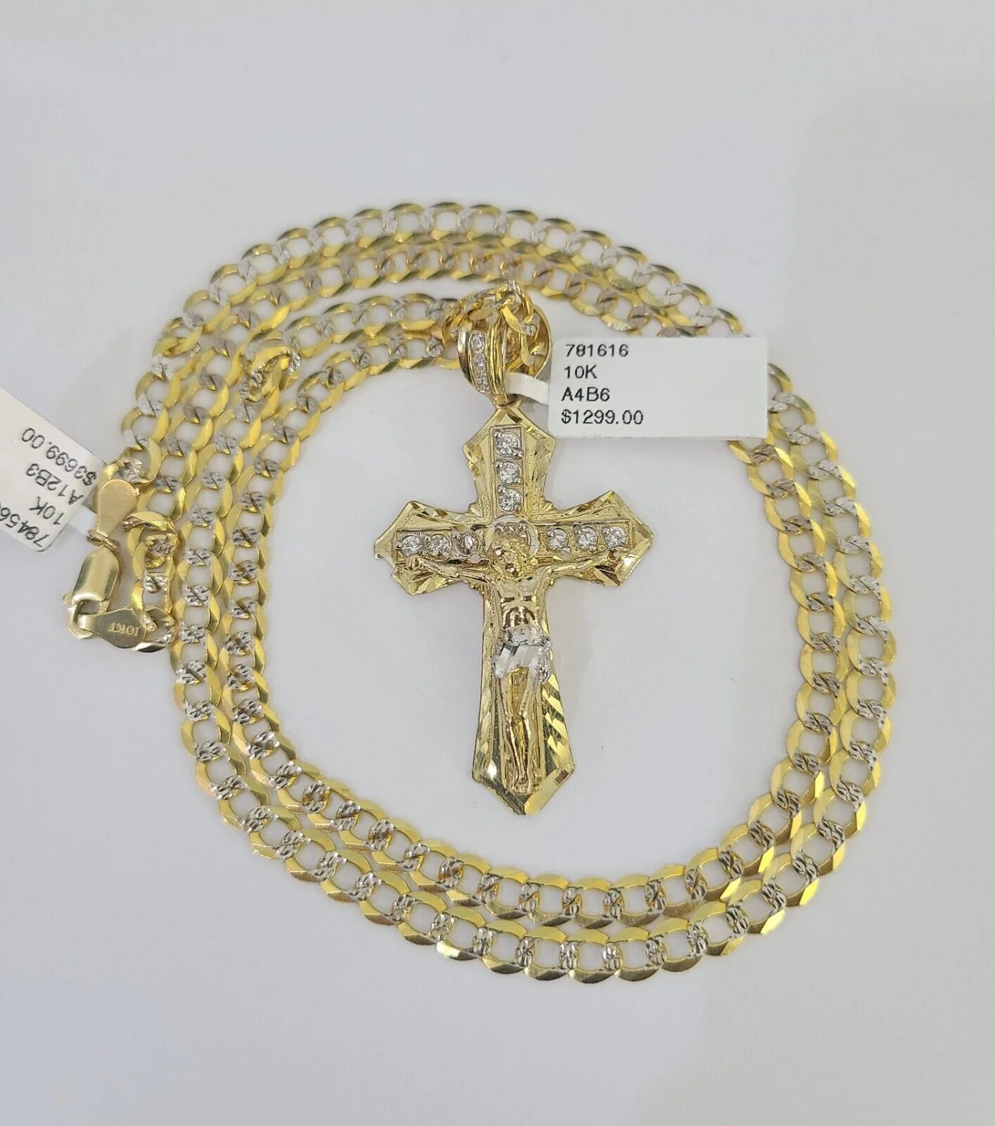 10k Gold Chain Cross Charm Solid Cuban Curb Link 5mm 18"-28" Inch Diamond Cut SET - Image 5