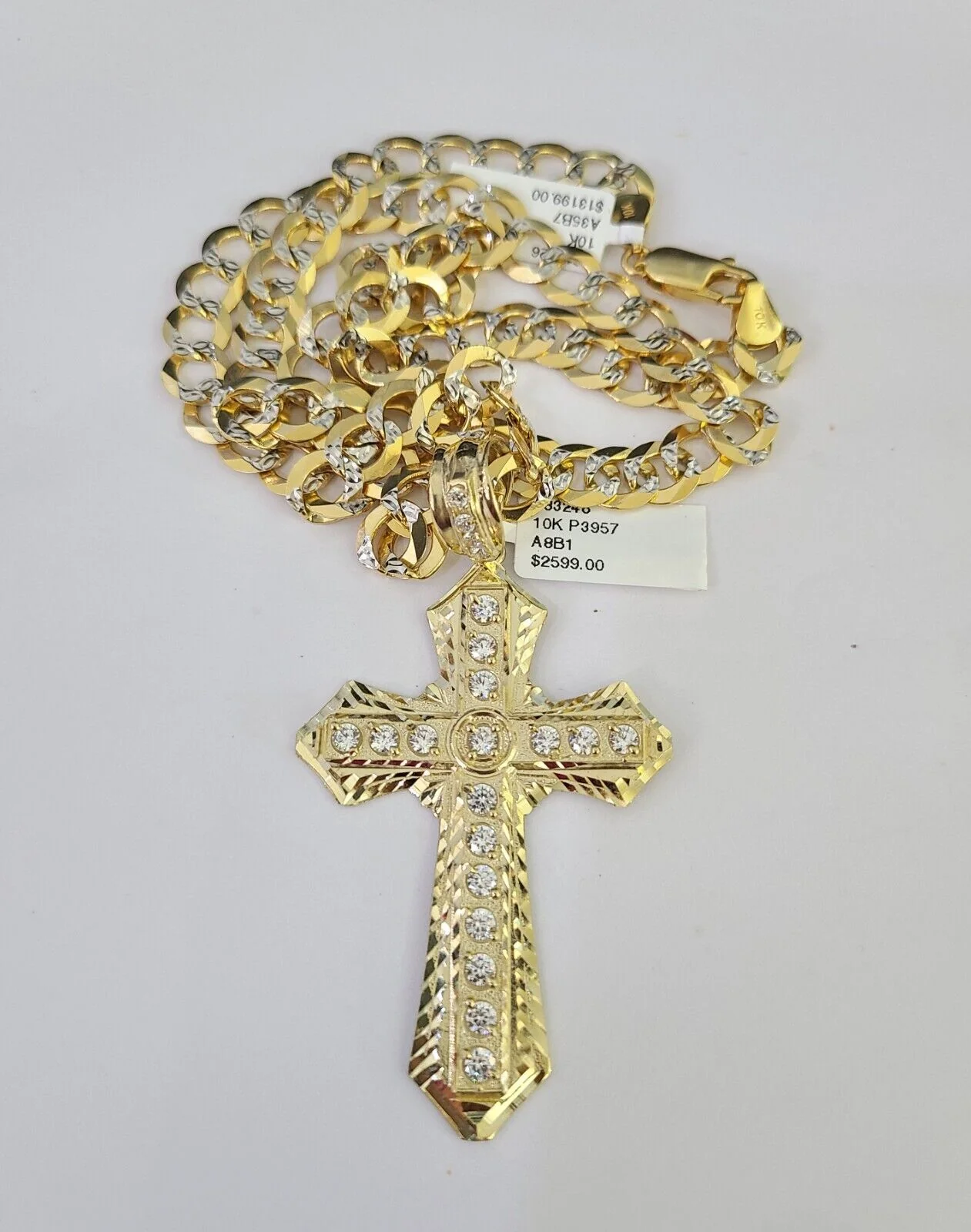 10k Gold Chain Cross Charm Solid Cuban Curb Necklace 9mm 20"-30" Diamond Cut SET - Image 6