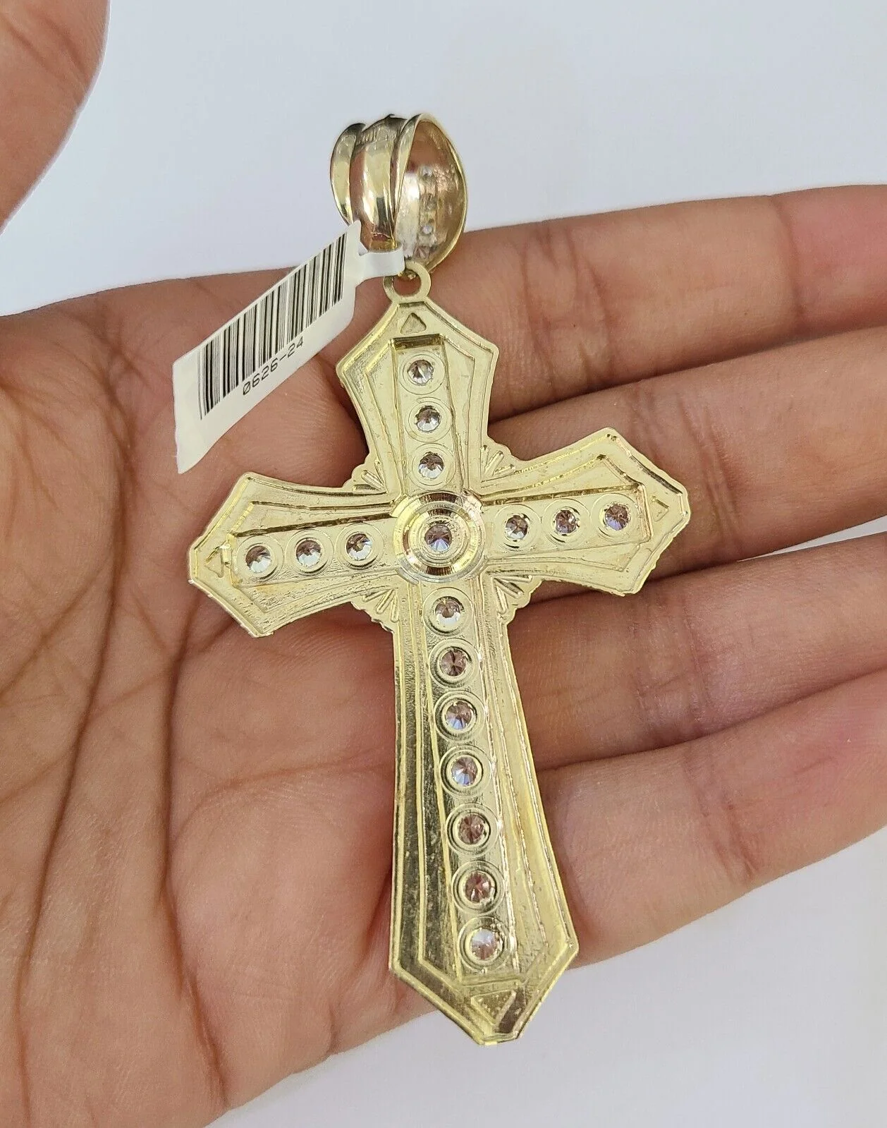 10k Gold Chain Cross Charm Solid Cuban Curb Necklace 9mm 20"-30" Diamond Cut SET - Image 7
