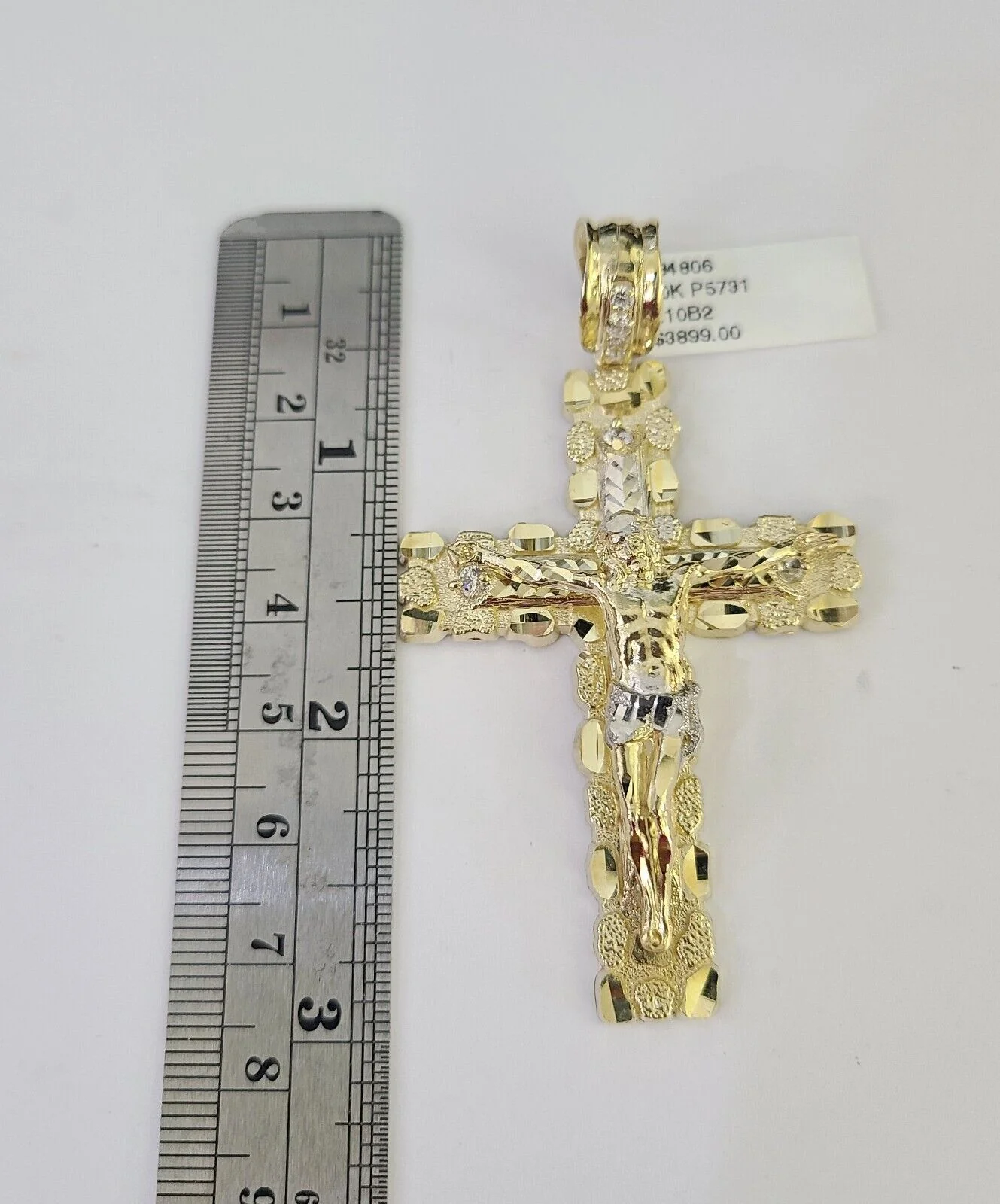 10k Gold Chain Cross Charm Solid Cuban Curb Necklace 9mm 20"-30" Diamond Cut SET - Image 3