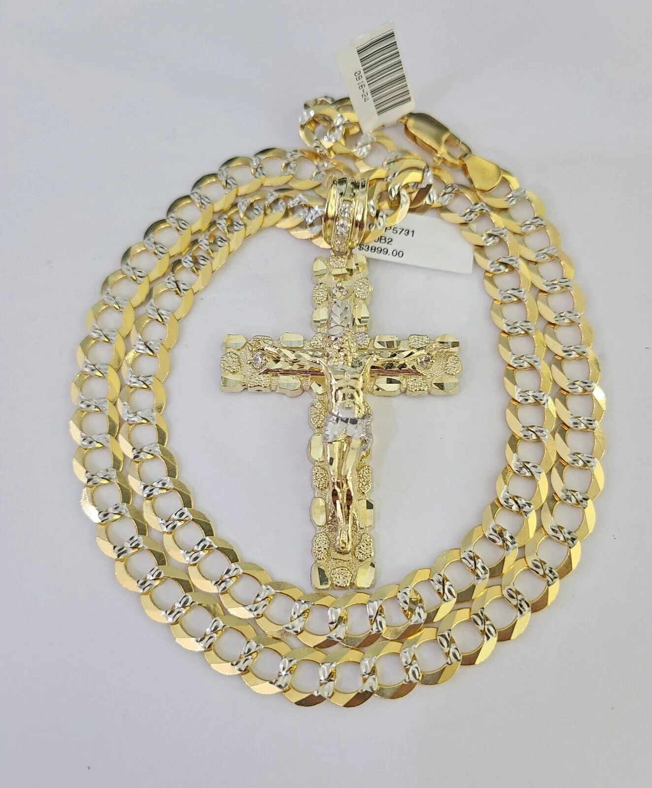 10k Gold Chain Cross Charm Solid Cuban Curb Necklace 9mm 20"-30" Diamond Cut SET - Image 4