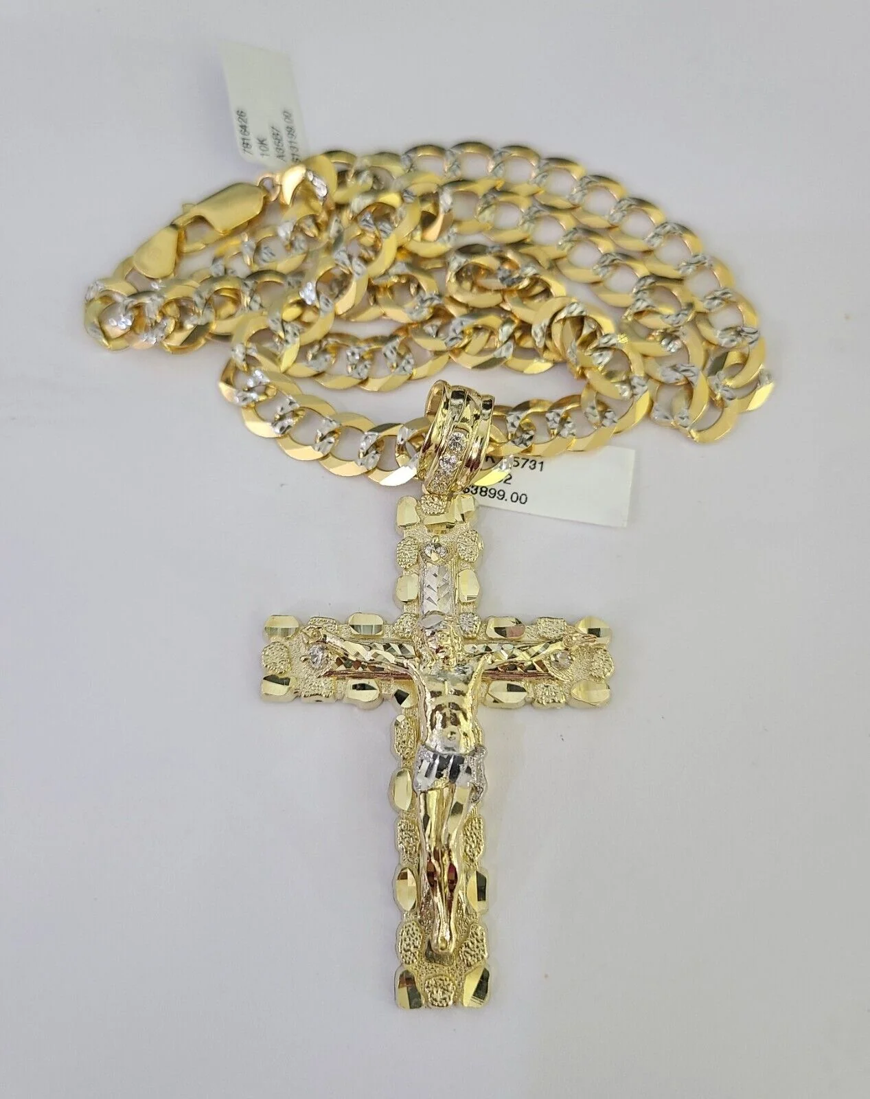 10k Gold Chain Cross Charm Solid Cuban Curb Necklace 9mm 20"-30" Diamond Cut SET - Image 6