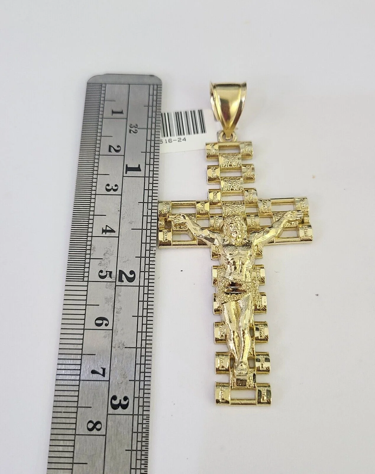 10k Gold Chain Cross Charm Solid Cuban Curb Necklace 9mm 20"-30" Diamond Cut SET - Image 3