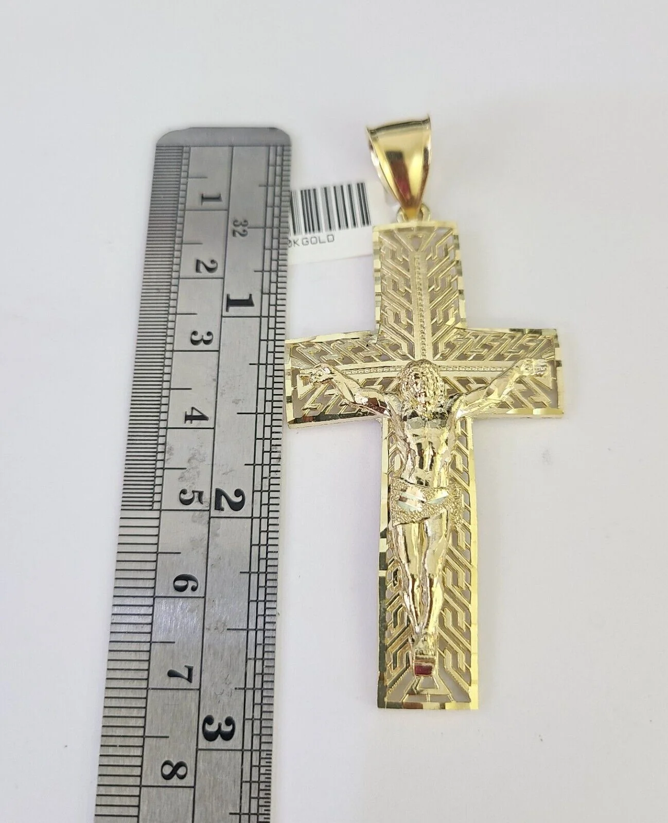 10k Gold Chain Cross Charm Solid Cuban Curb Necklace 9mm 20"-30" Diamond Cut SET - Image 3