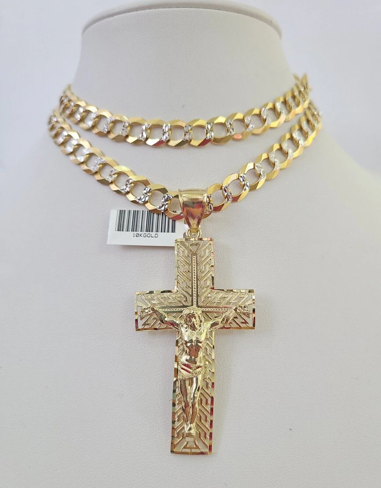 10k Gold Chain Cross Charm Solid Cuban Curb Necklace 9mm 20"-30" Diamond Cut SET - Image 6