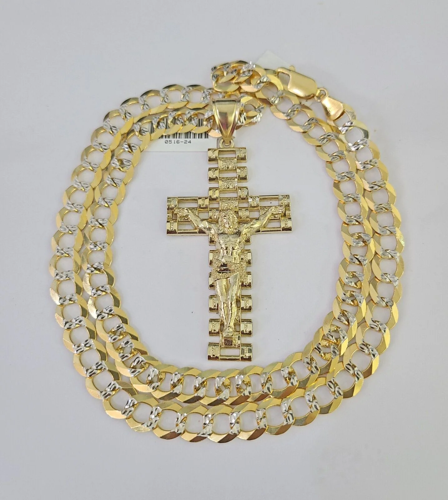 10k Gold Chain Cross Charm Solid Cuban Curb Necklace 9mm 20"-30" Diamond Cut SET - Image 4