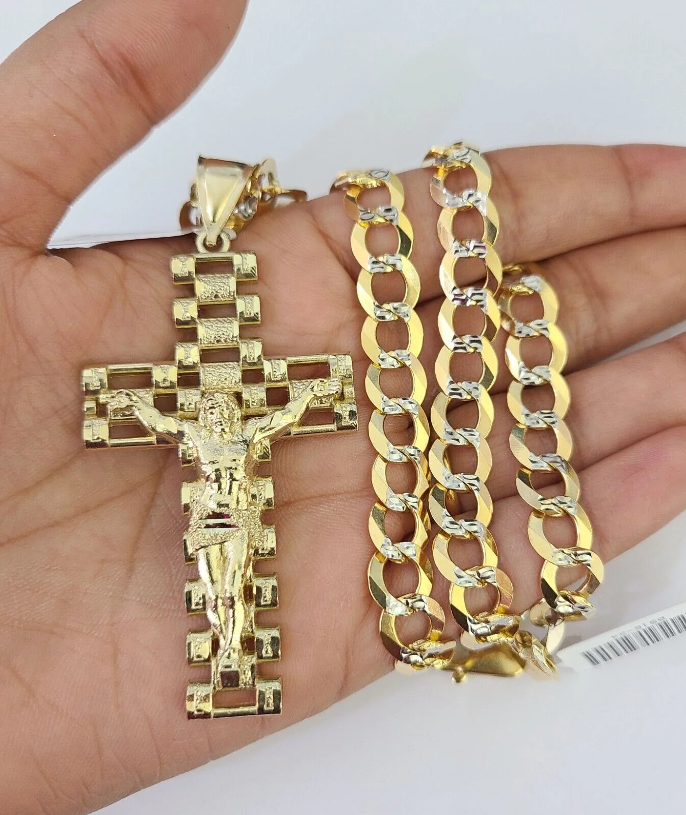 10k Gold Chain Cross Charm Solid Cuban Curb Necklace 9mm 20"-30" Diamond Cut SET - Image 5