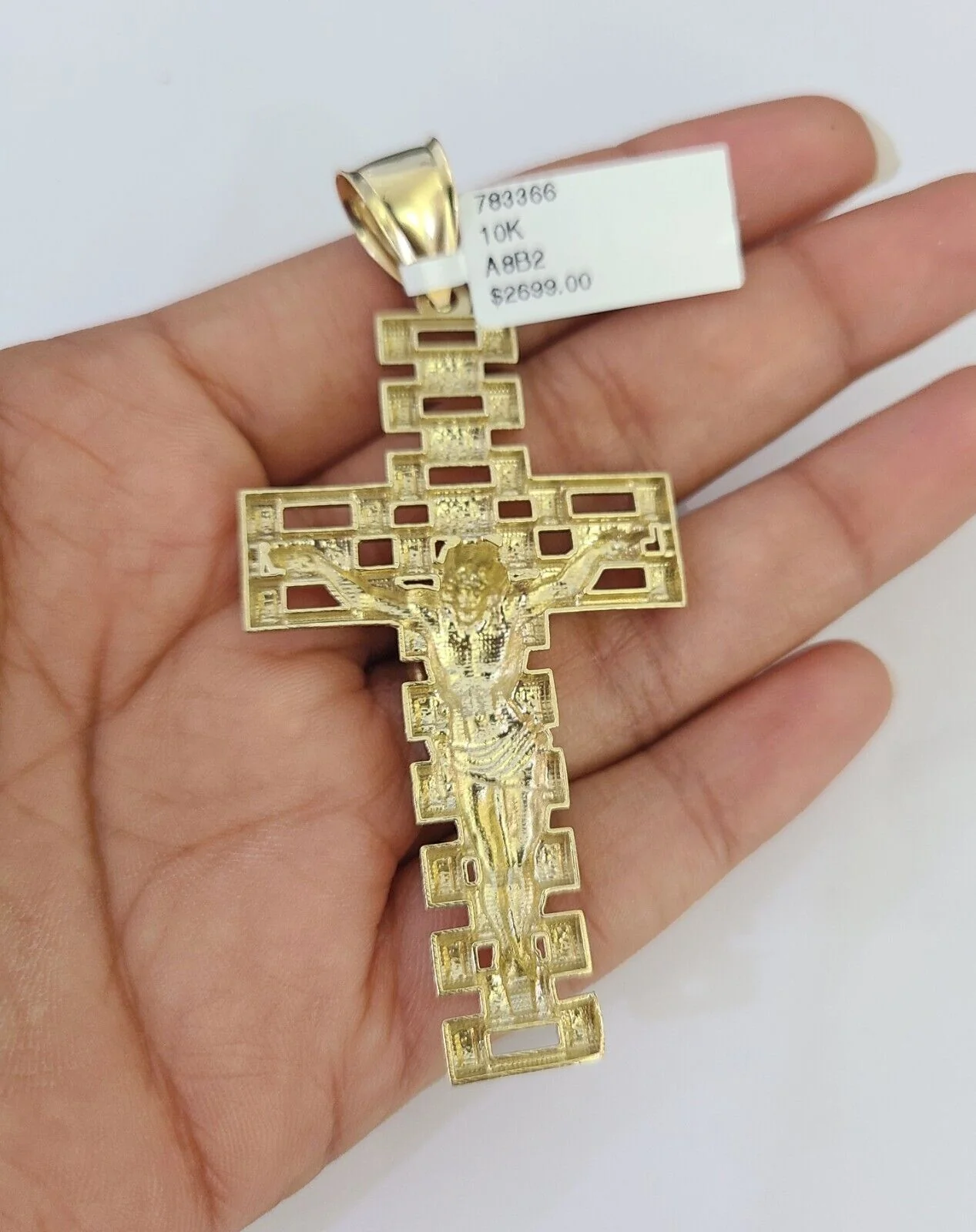 10k Gold Chain Cross Charm Solid Cuban Curb Necklace 9mm 20"-30" Diamond Cut SET - Image 7