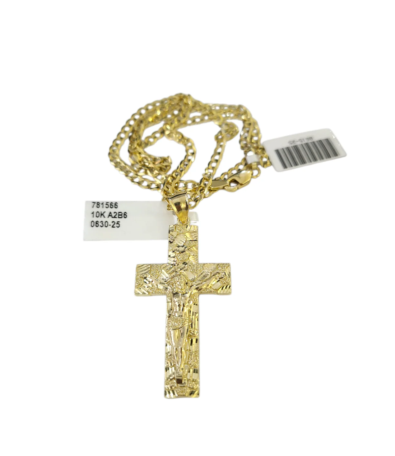 10k Gold Chain Cuban Curb 3mm Necklace Nugget Cross Charm Pendant Set 18"-28" - Image 3