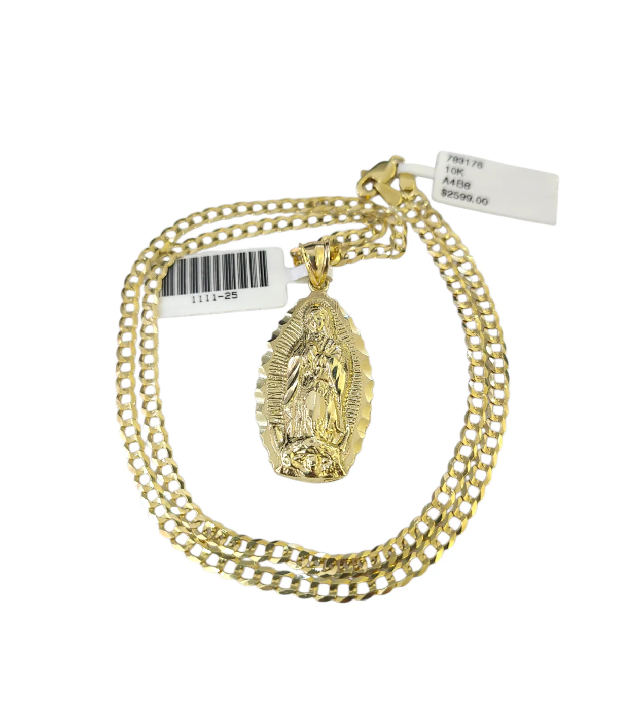 10k Gold Chain Cuban Curb 3mm Necklace Virgin Mary Charm Pendant Set 18"-28" - Image 5