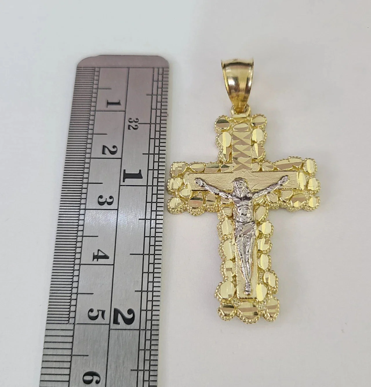 10k Gold Chain Cuban Curb Jesus Cross Charm Pendant Link 5mm 18"-28" Inch SET - Image 3