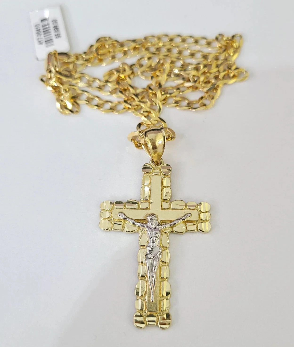 10k Gold Chain Cuban Curb Jesus Cross Charm Pendant Link 5mm 18"-28" Inch SET - Image 5