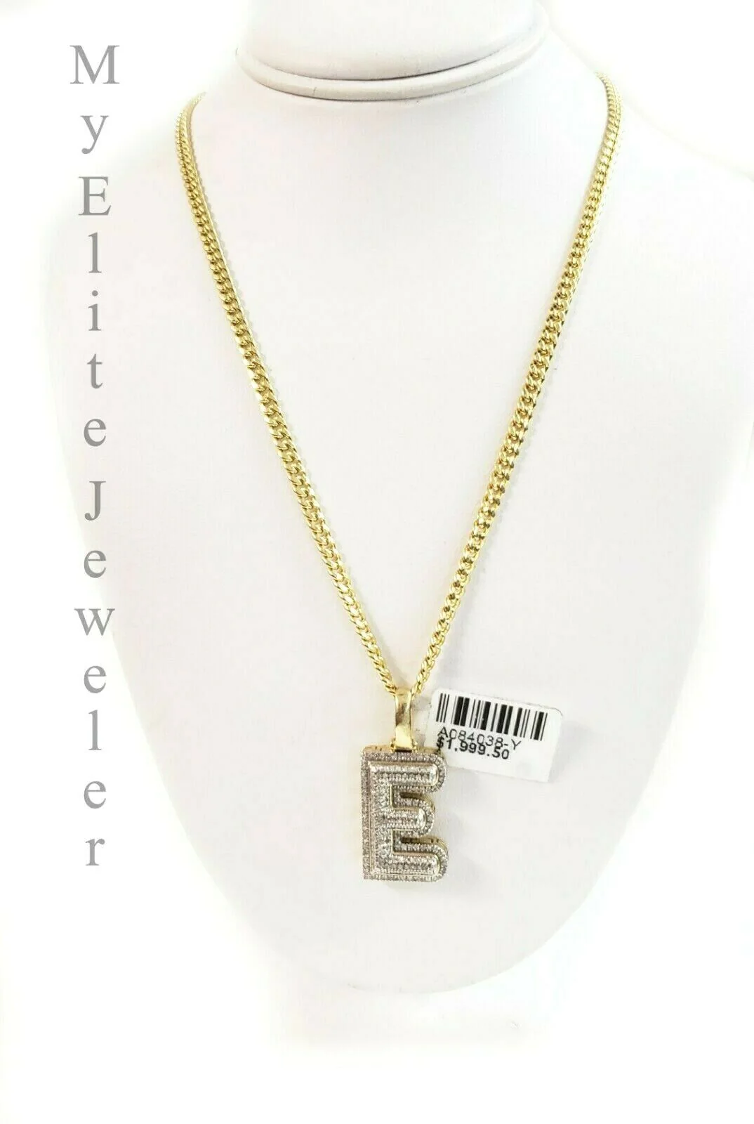 10k Gold Chain Diamond Initial E Charm Alphabet Solid 0.32 Ct Men & Ladies Real - Image 2