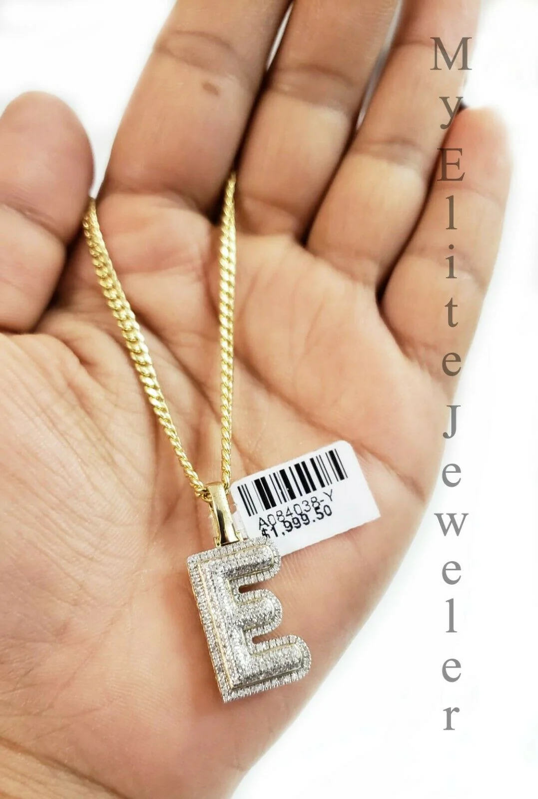 10k Gold Chain Diamond Initial E Charm Alphabet Solid 0.32 Ct Men & Ladies Real - Image 5