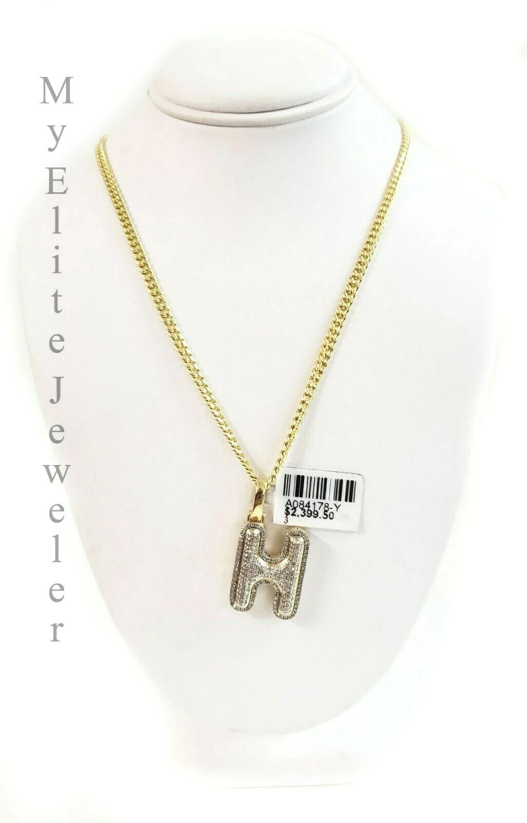 10K Gold Chain Initial H Charm Alphabet Pendant Solid 0.46 CT Diamond Men Ladies - Image 2