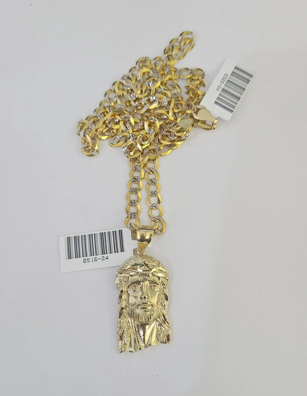 10k Gold Chain Jesus Head Charm Solid Cuban Curb Link 5mm 18"-28" Inch SET - Image 5