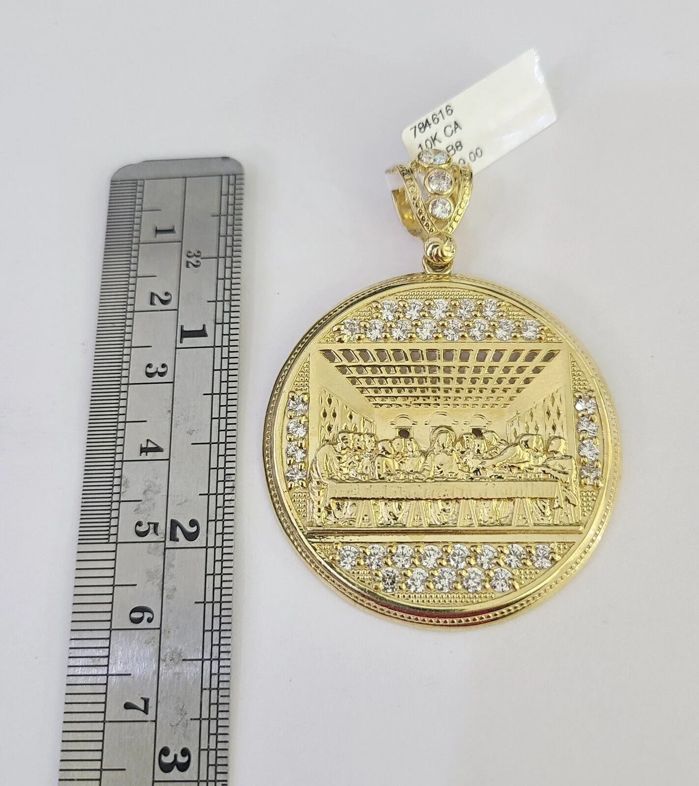 10k Gold Chain Last Supper Charm Solid Cuban Curb Necklace 9mm 20"-30" SET - Image 2