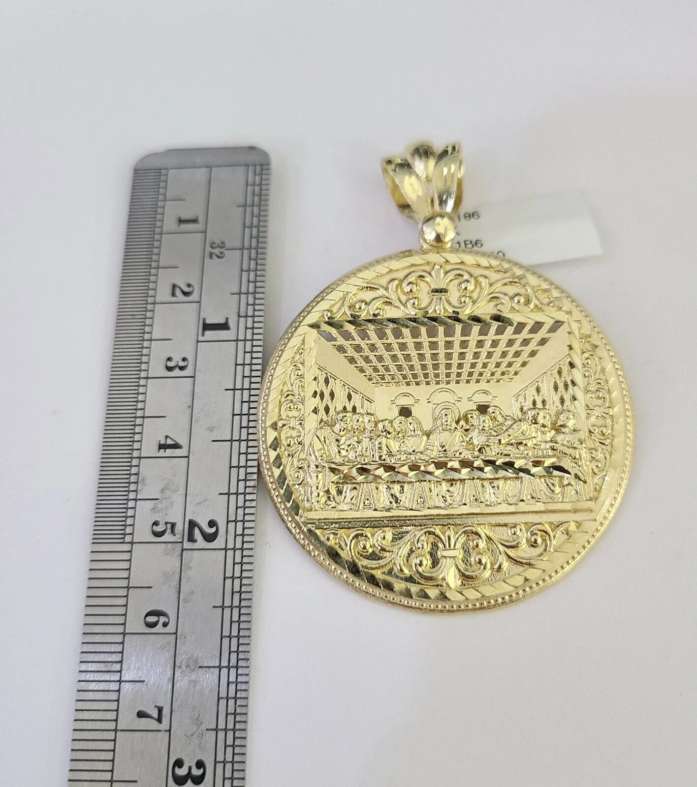 10k Gold Chain Last Supper Charm Solid Cuban Curb Necklace 9mm 20"-30" SET - Image 2
