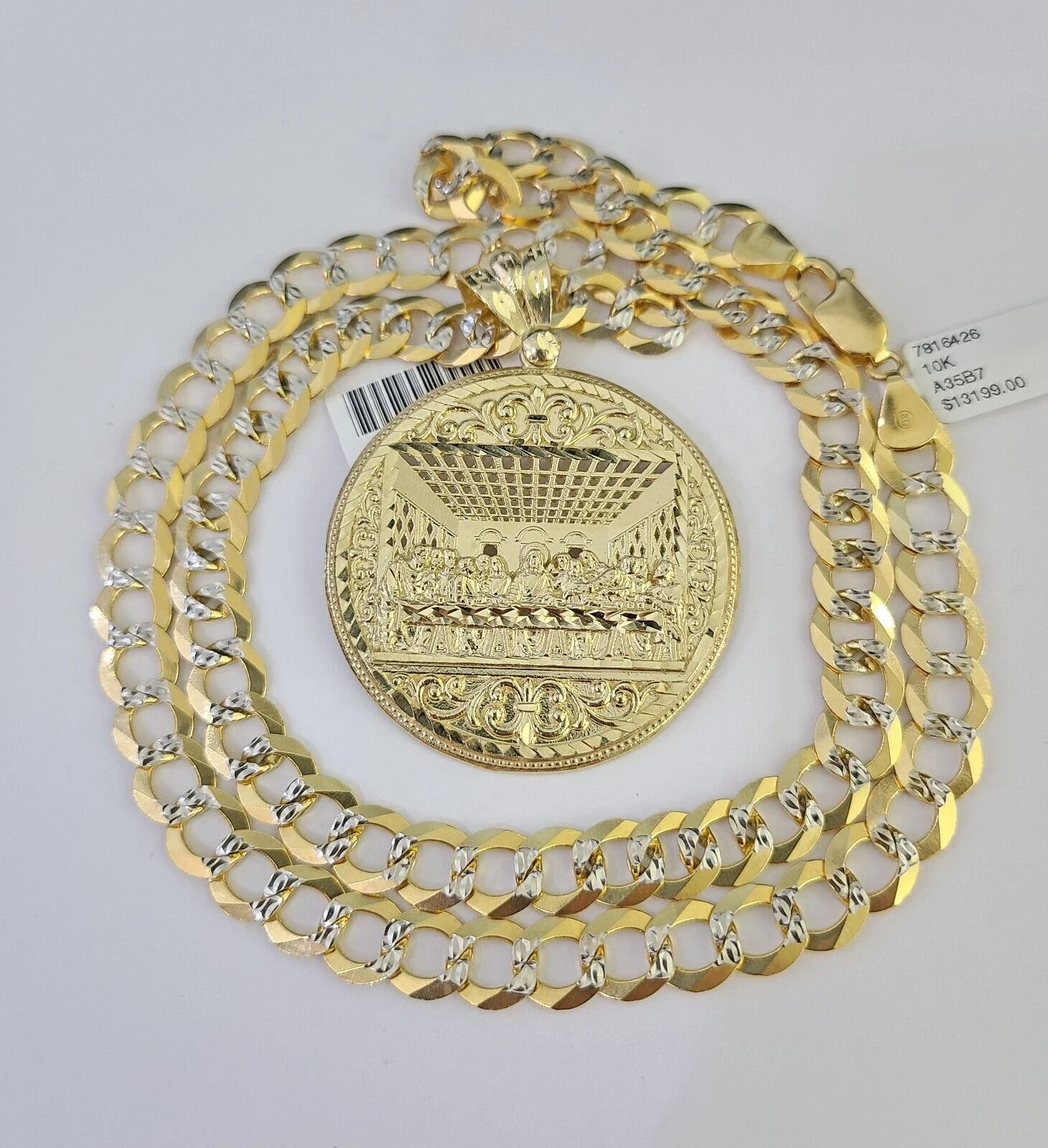 10k Gold Chain Last Supper Charm Solid Cuban Curb Necklace 9mm 20"-30" SET - Image 3