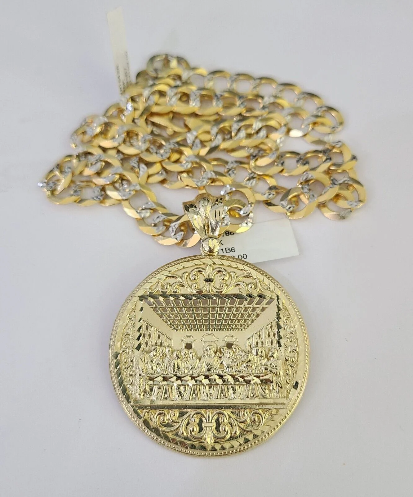 10k Gold Chain Last Supper Charm Solid Cuban Curb Necklace 9mm 20"-30" SET - Image 5