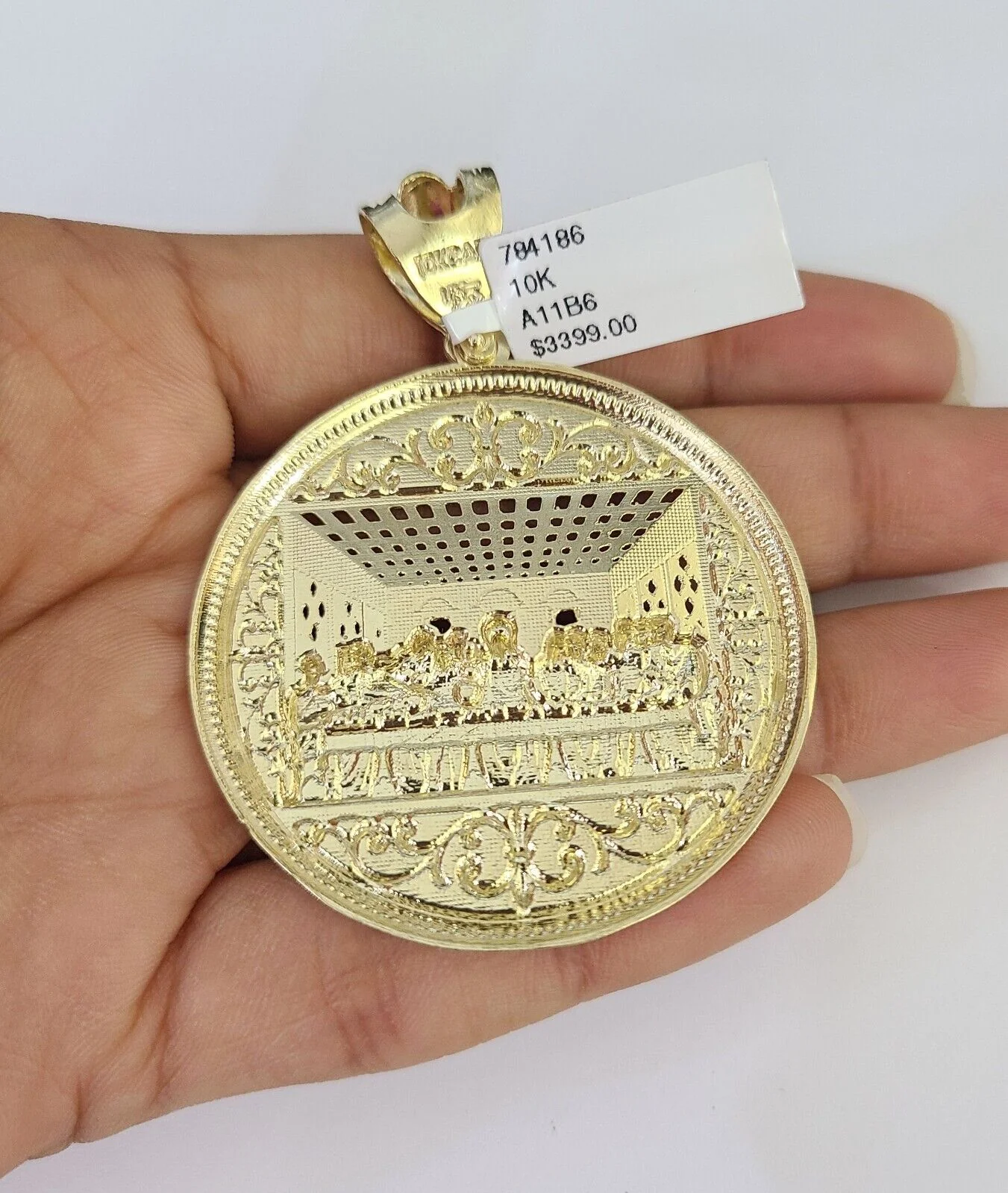 10k Gold Chain Last Supper Charm Solid Cuban Curb Necklace 9mm 20"-30" SET - Image 7