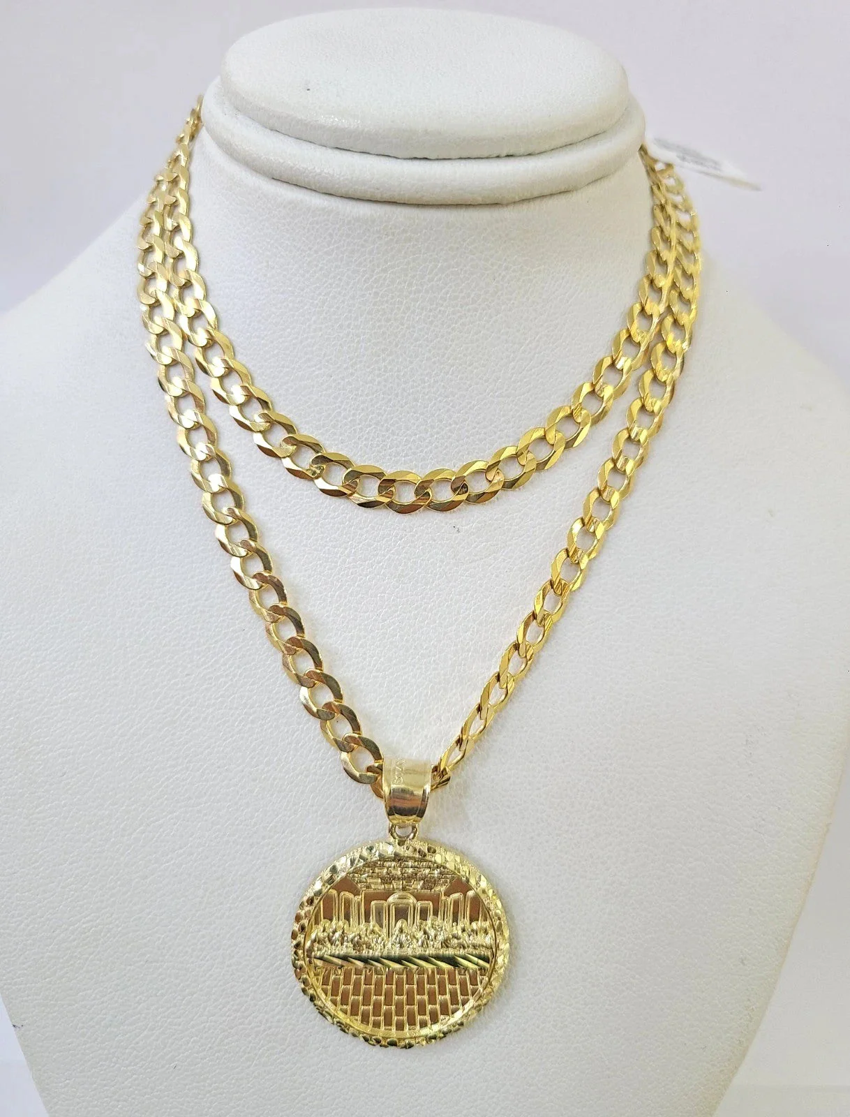 10k Gold Chain Last Supper Nugget Pendant Cuban Curb Link 5mm 18"-28" Inch SET - Image 6