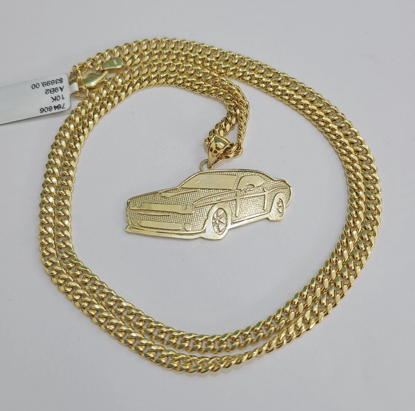 10k Gold Chain Miami Cuban Car Challenger Charm Pendant Set 4mm 18"28" Necklace - Image 6