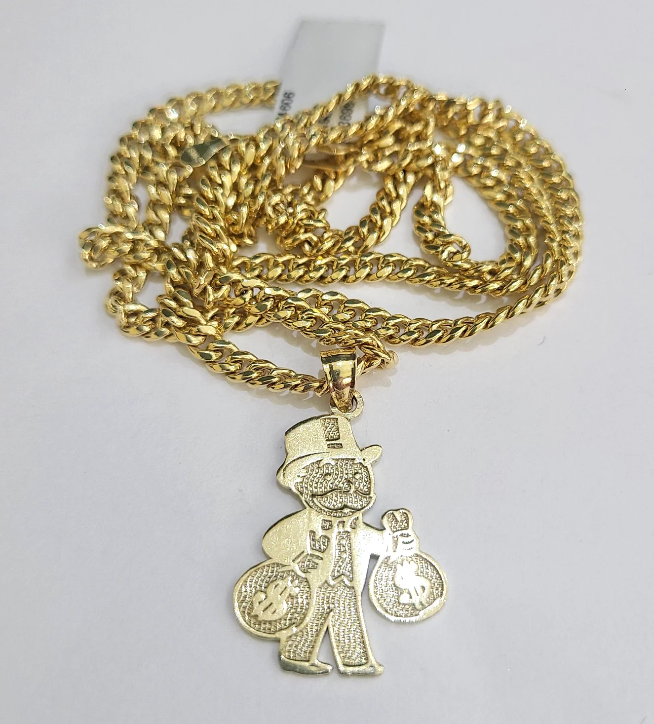 10k Gold Chain Miami Cuban Grandpa Money Bag Charm Set 4mm 18"28" Necklace - Image 2
