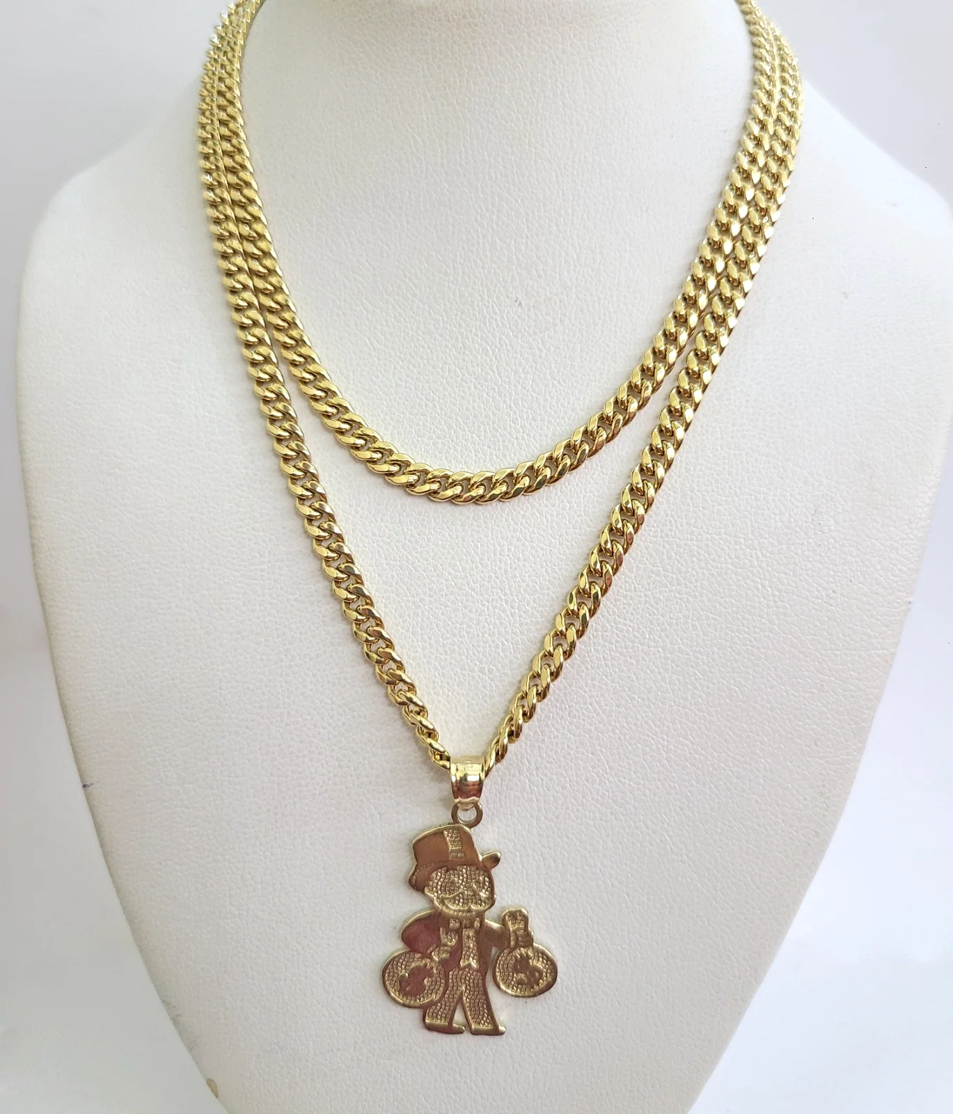 10k Gold Chain Miami Cuban Grandpa Money Bag Charm Set 4mm 18"28" Necklace - Image 4