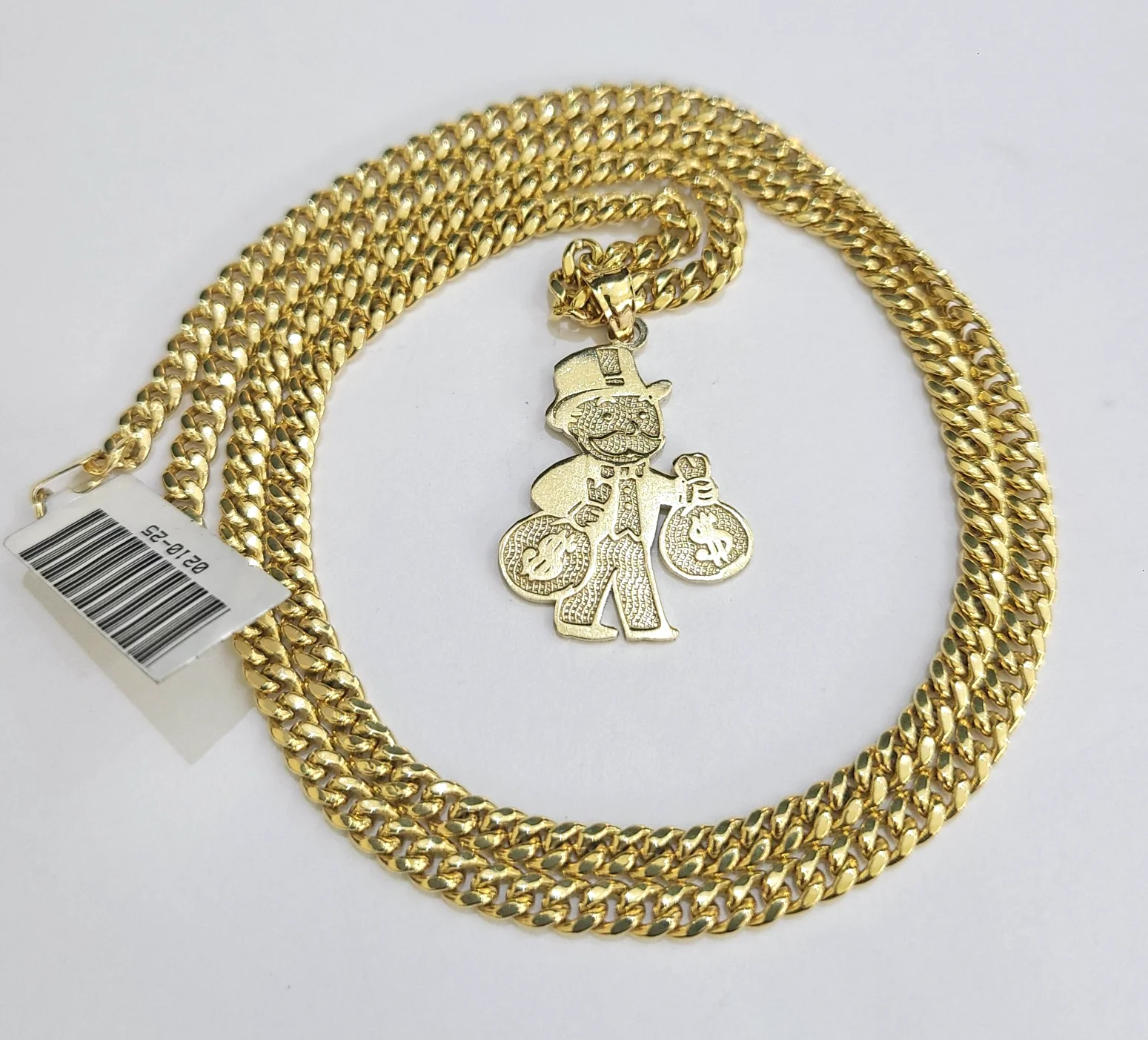 10k Gold Chain Miami Cuban Grandpa Money Bag Charm Set 4mm 18"28" Necklace - Image 5