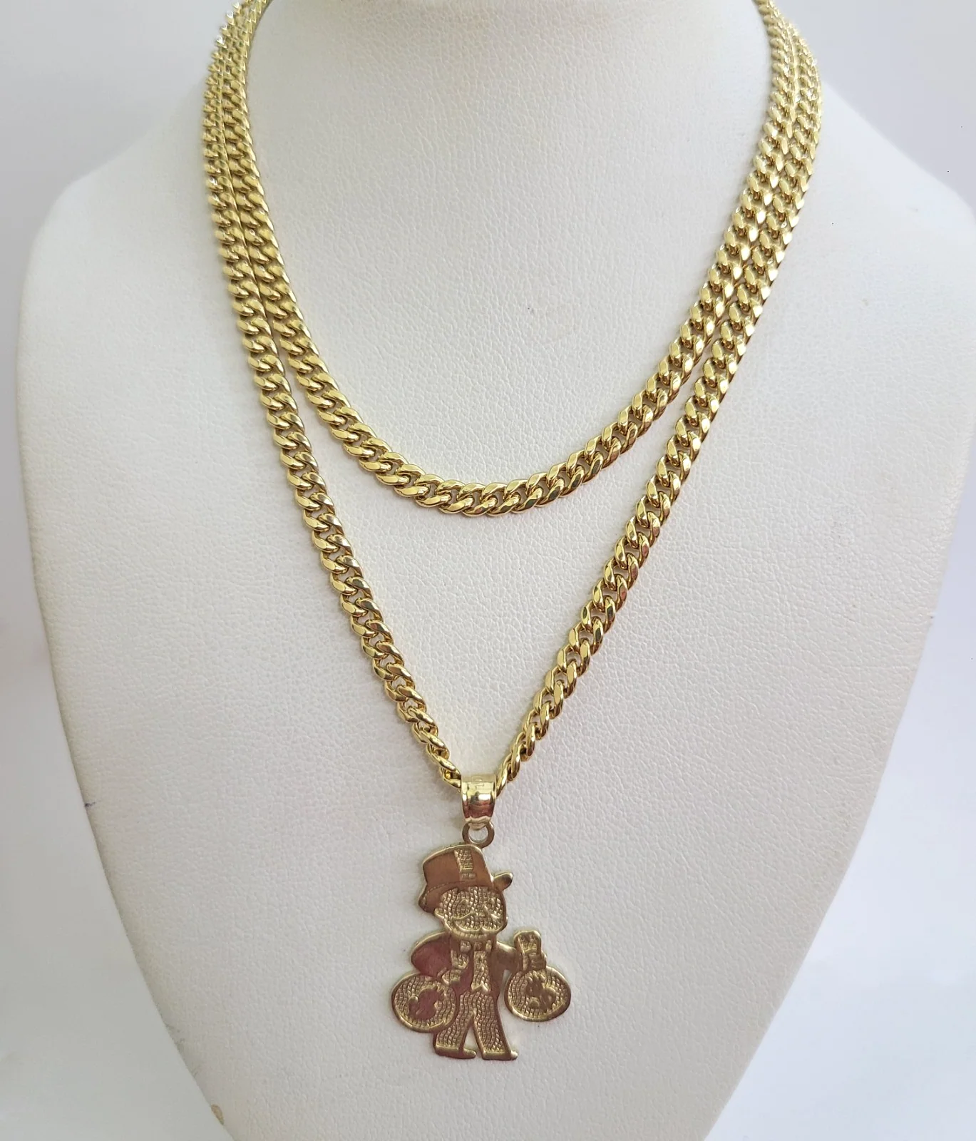 10k Gold Chain Miami Cuban Grandpa Money Bag Charm Set 4mm 18"28" Necklace - Image 3